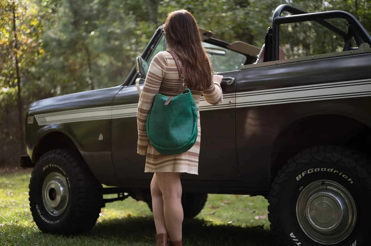 CELESTE LEATHER HOBO BAG - MEDIUM - PINE GREEN BISON