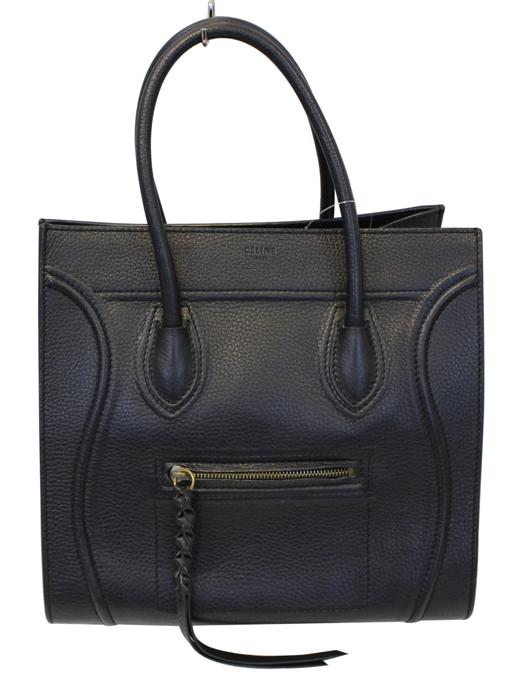 CELINE Black Grained Calfskin Leather Large Phantom Luggage Tote Bag
