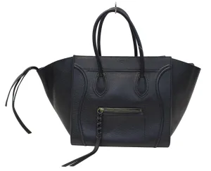 CELINE Black Grained Calfskin Leather Large Phantom Luggage Tote Bag