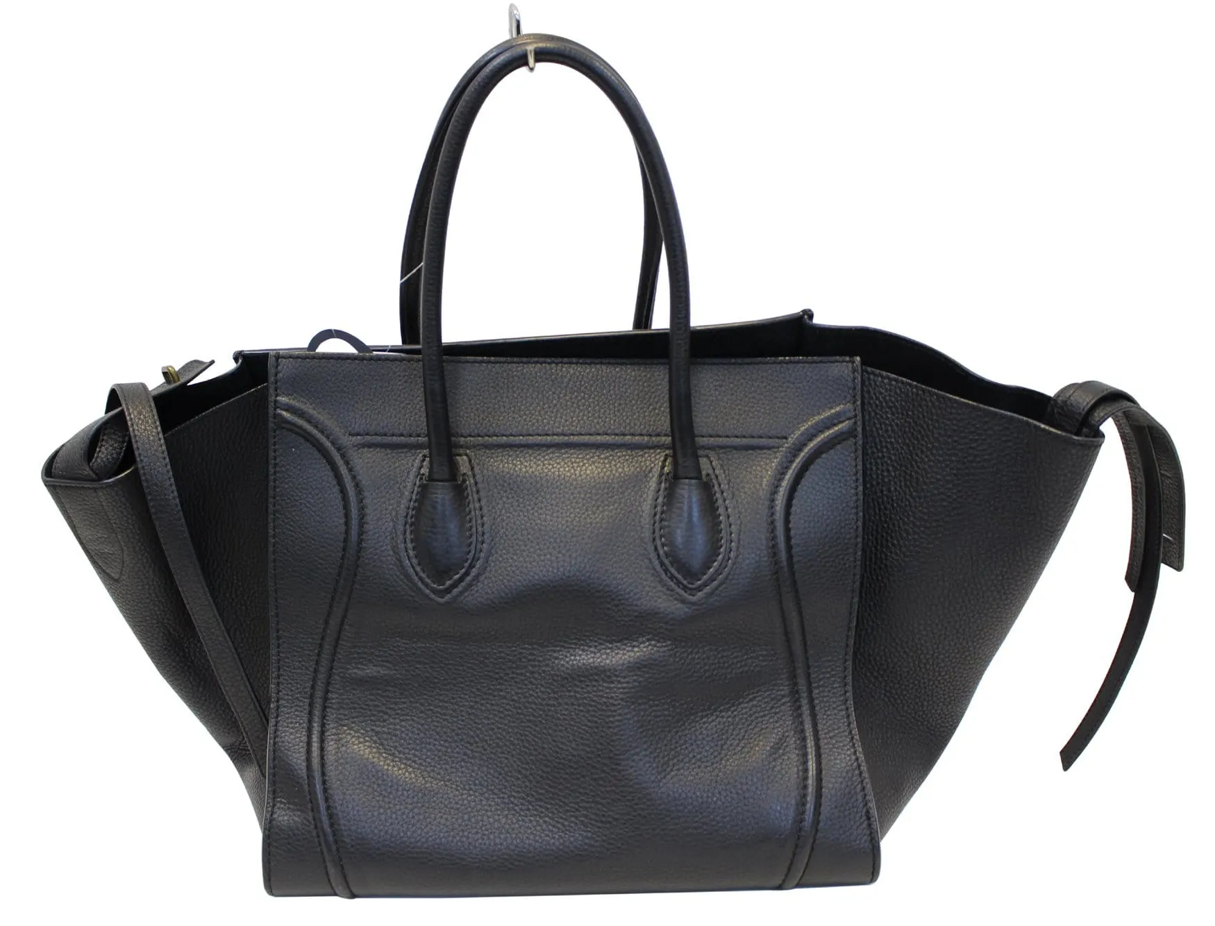 CELINE Black Grained Calfskin Leather Large Phantom Luggage Tote Bag