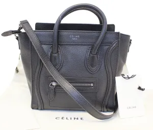 CELINE Black Leather Nano Luggage Shoulder Bag