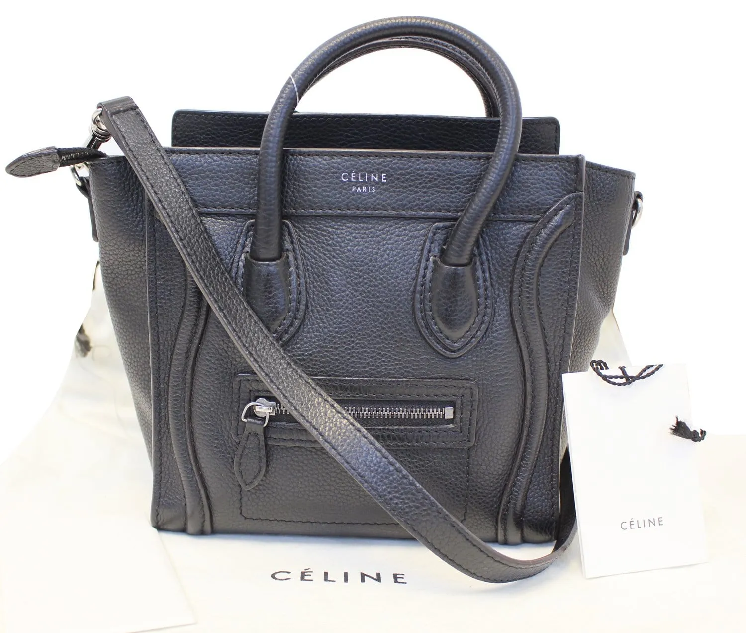 CELINE Black Leather Nano Luggage Shoulder Bag
