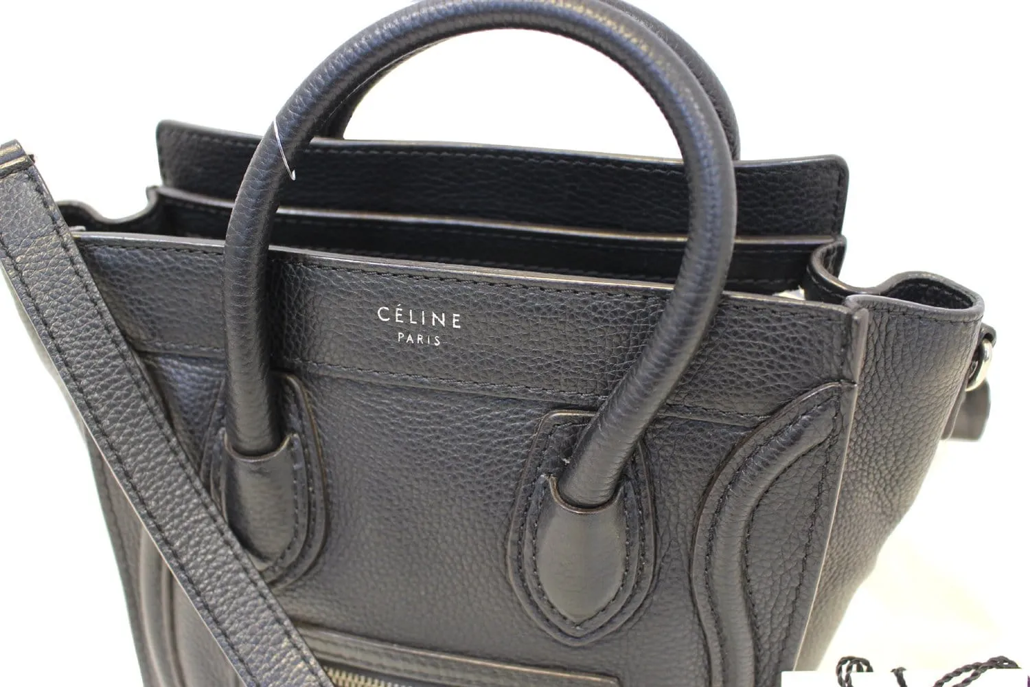 CELINE Black Leather Nano Luggage Shoulder Bag