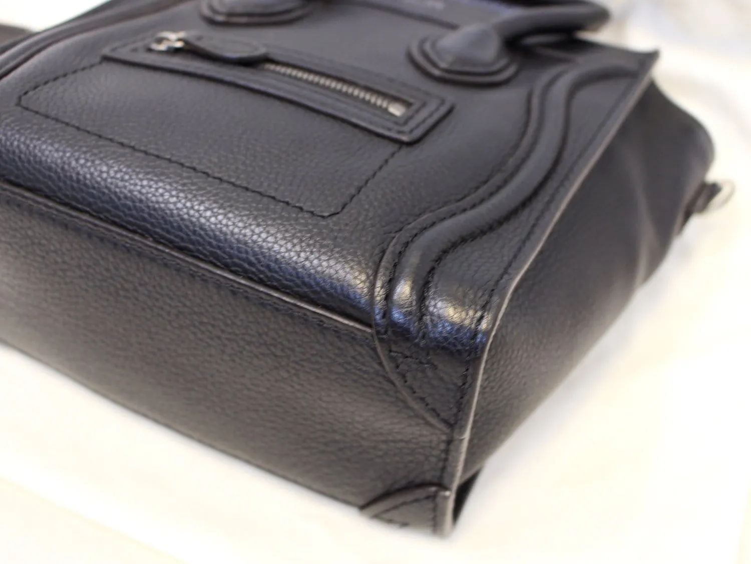 CELINE Black Leather Nano Luggage Shoulder Bag