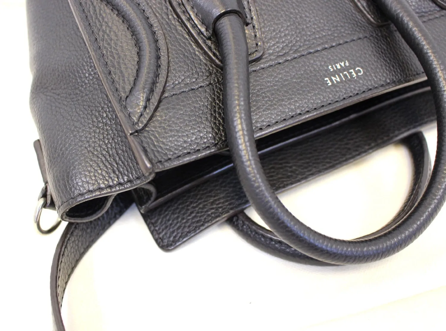 CELINE Black Leather Nano Luggage Shoulder Bag
