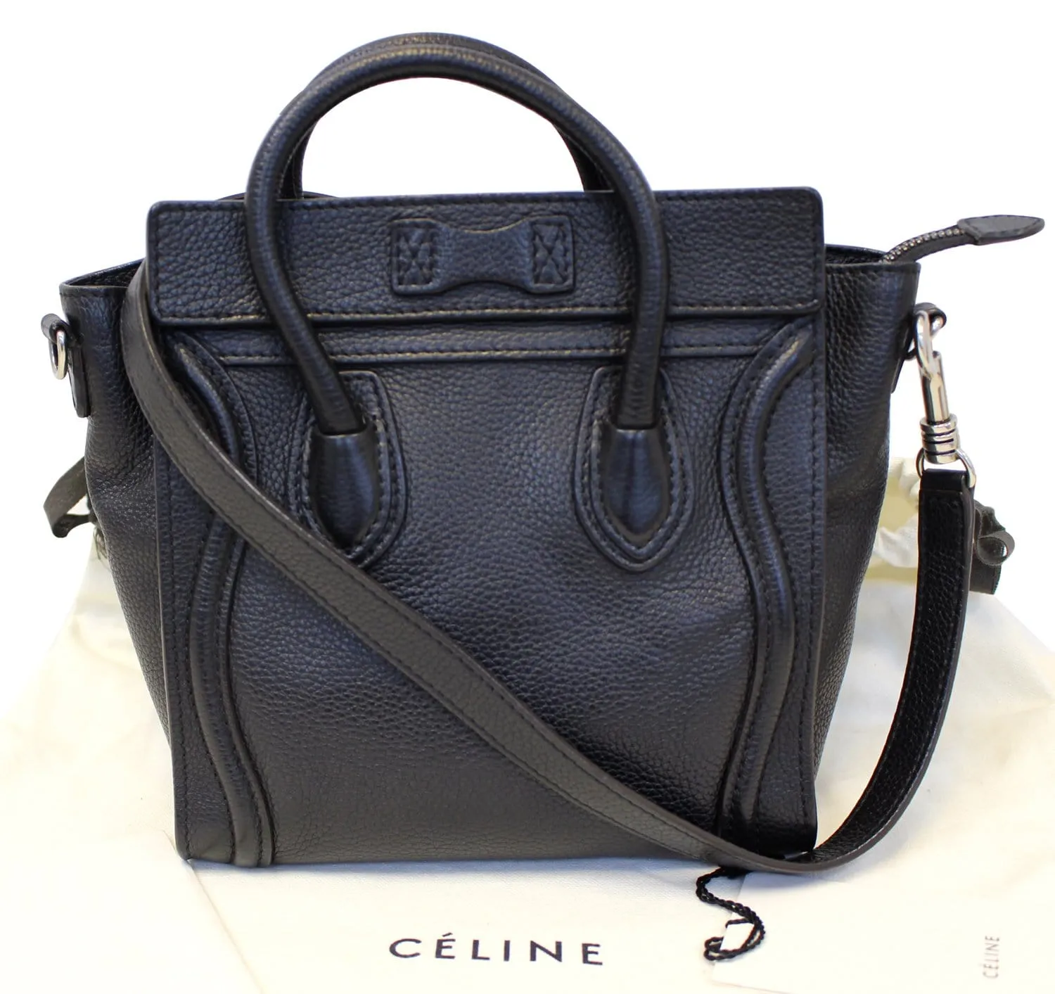 CELINE Black Leather Nano Luggage Shoulder Bag