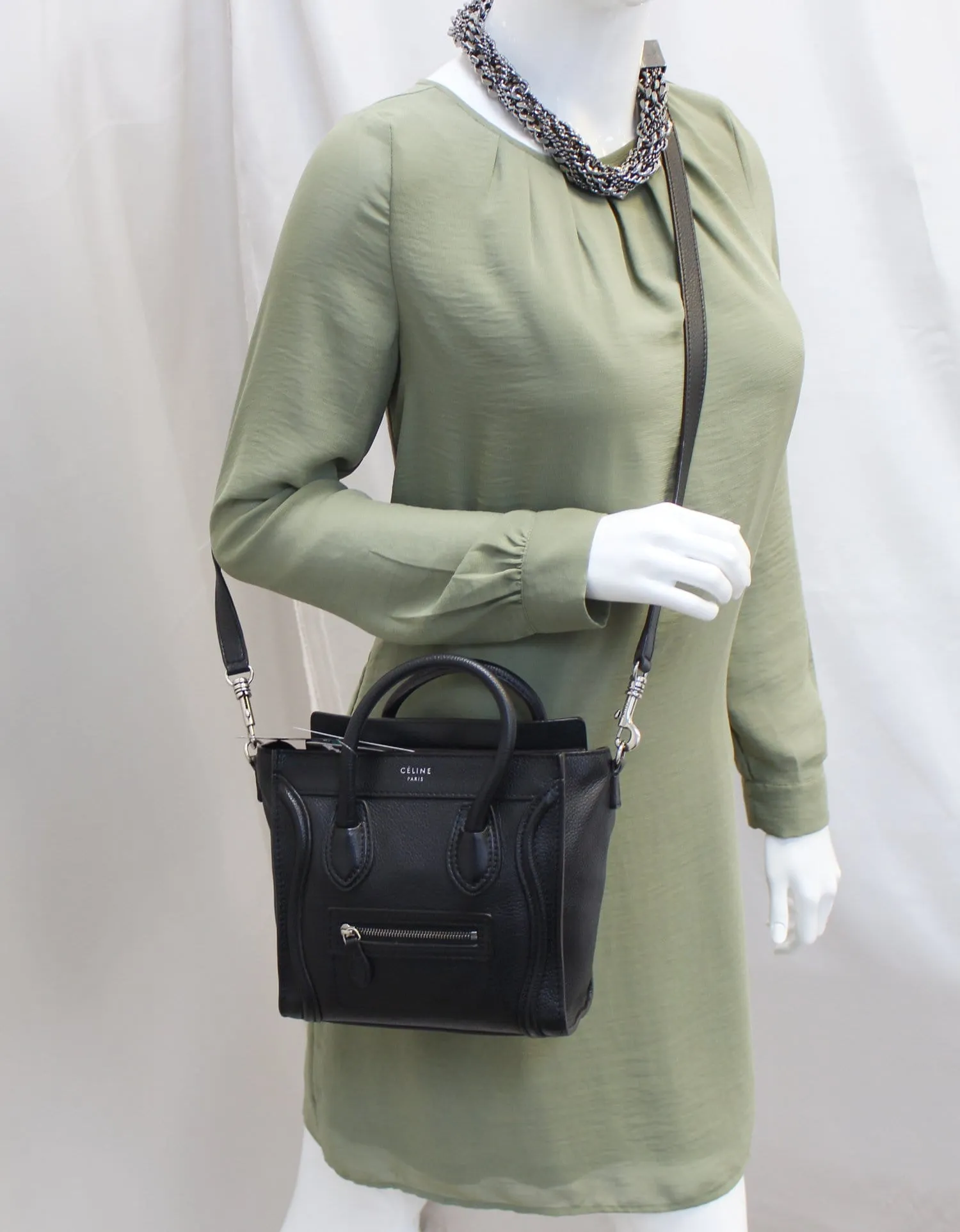 CELINE Black Leather Nano Luggage Shoulder Bag