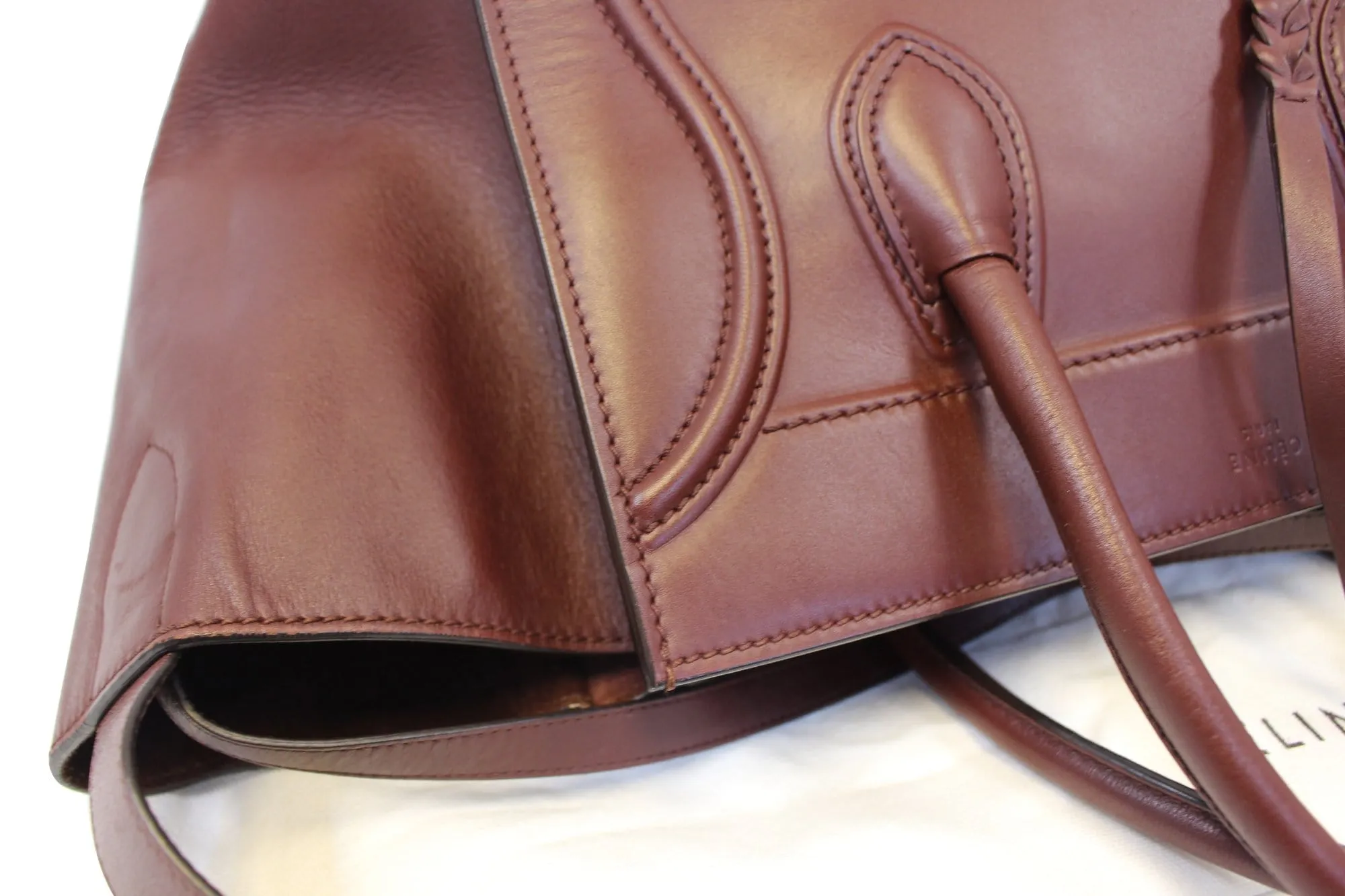 CELINE Burgundy Leather Medium Phantom Luggage Tote Bag