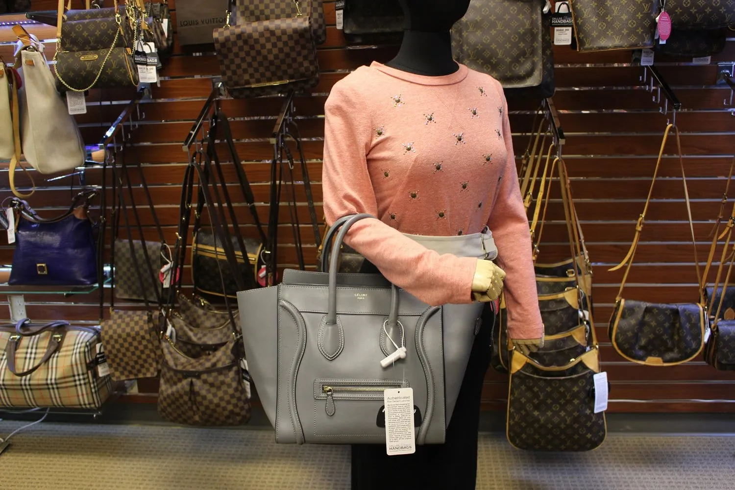CELINE Grey Calfskin Leather Mini Luggage Tote Bag