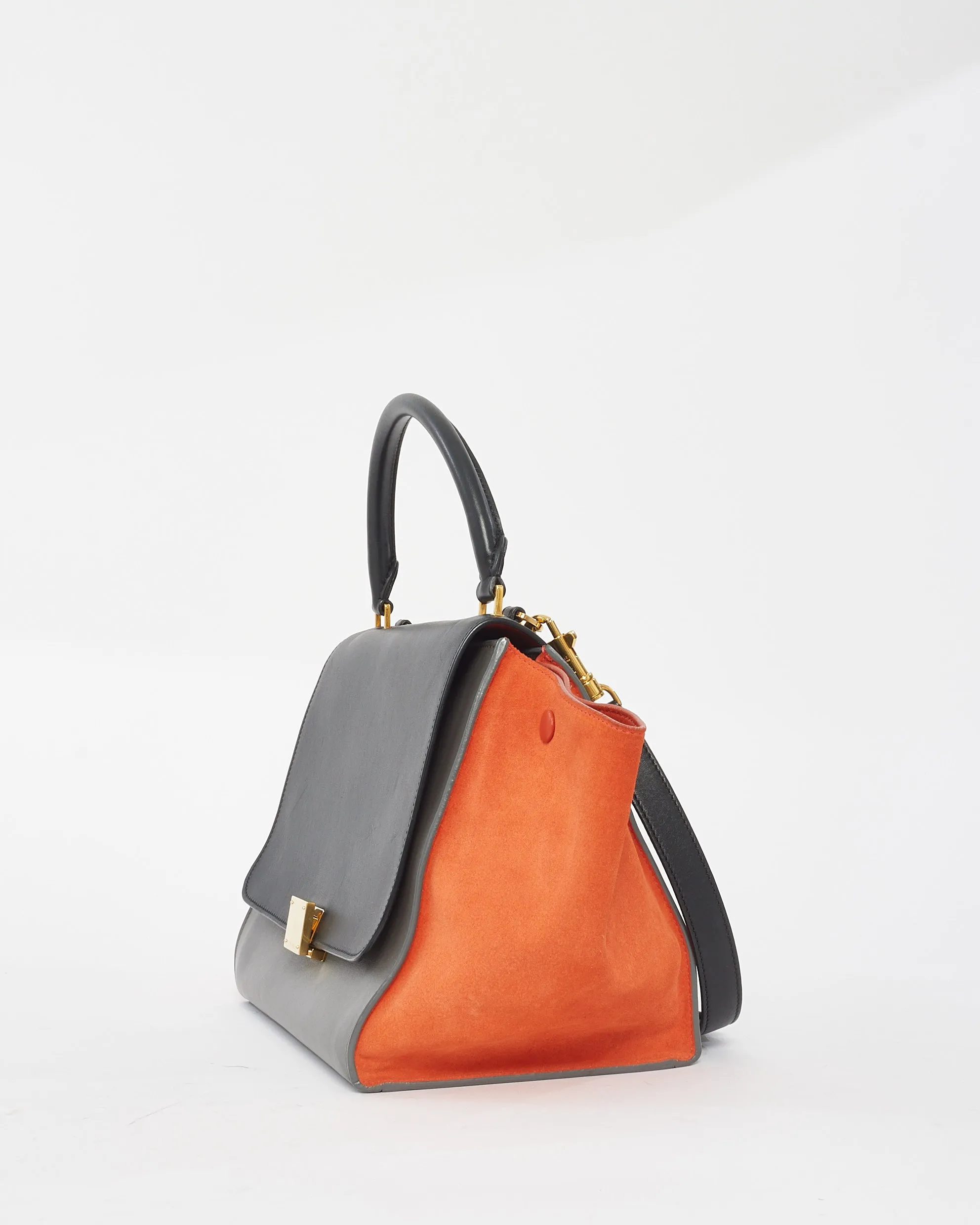 Celine Grey Orange Black Leather & Suede Trapeze Bag