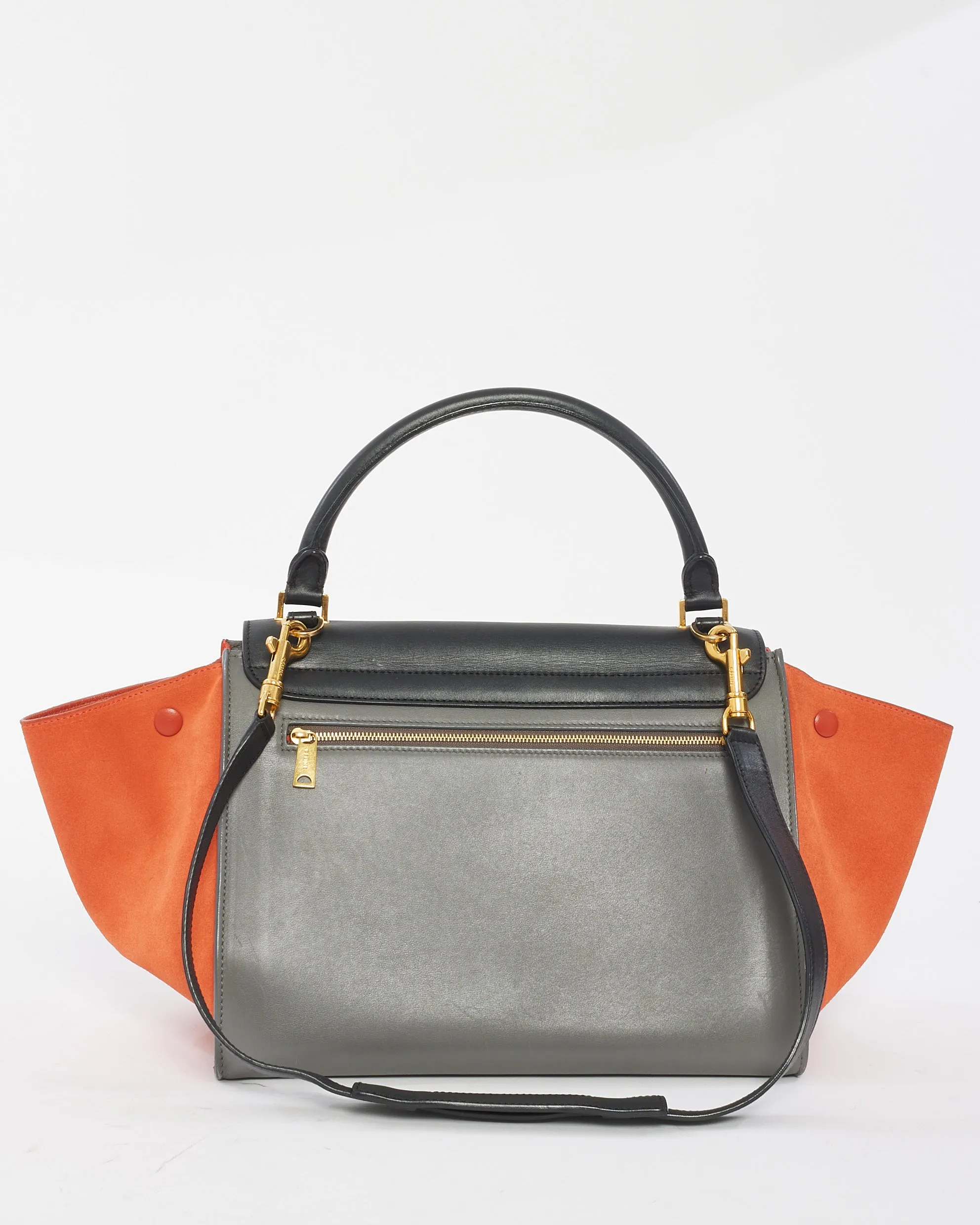 Celine Grey Orange Black Leather & Suede Trapeze Bag