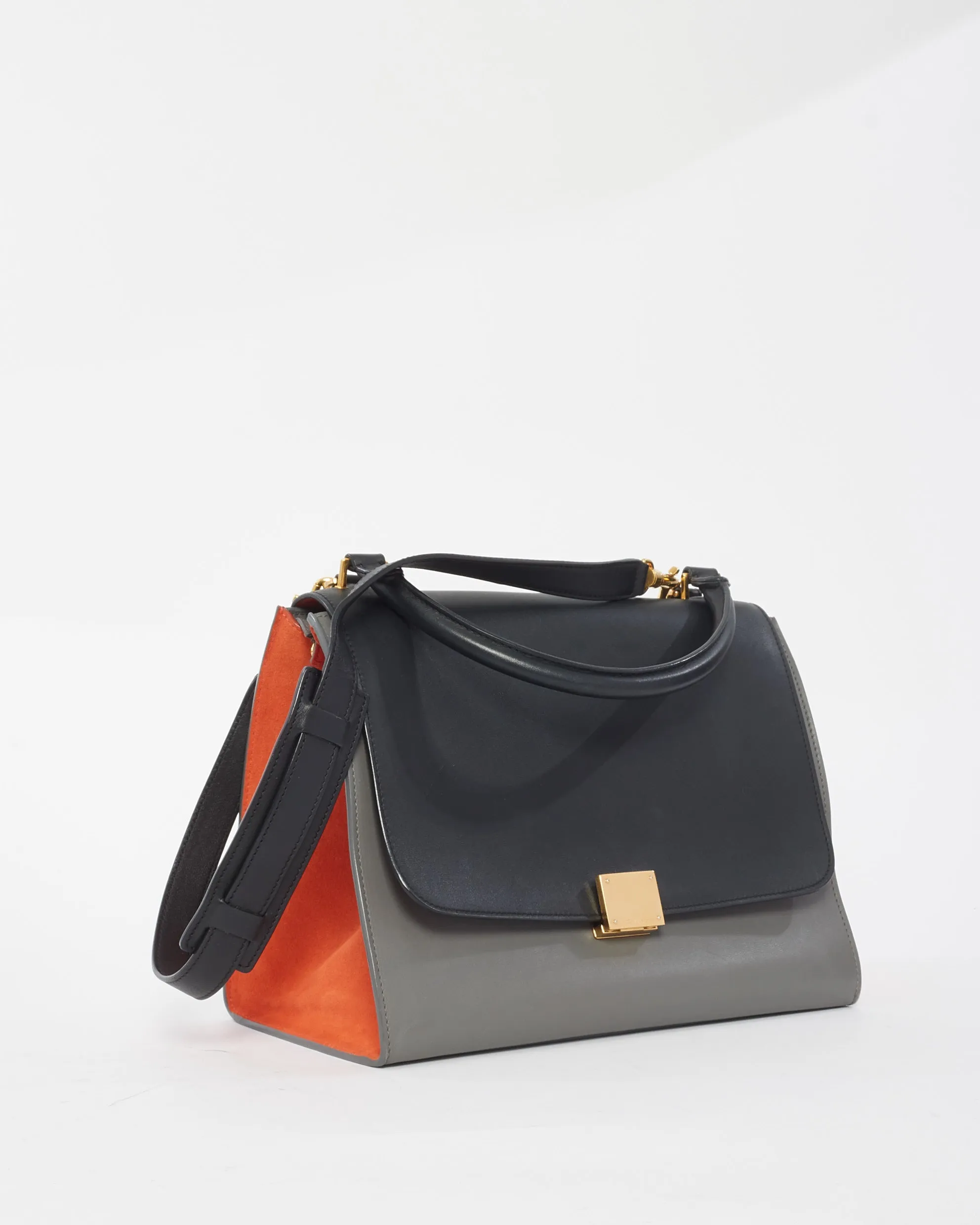 Celine Grey Orange Black Leather & Suede Trapeze Bag