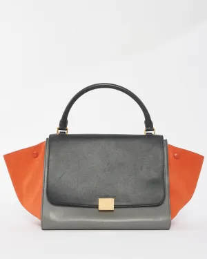 Celine Grey Orange Black Leather & Suede Trapeze Bag