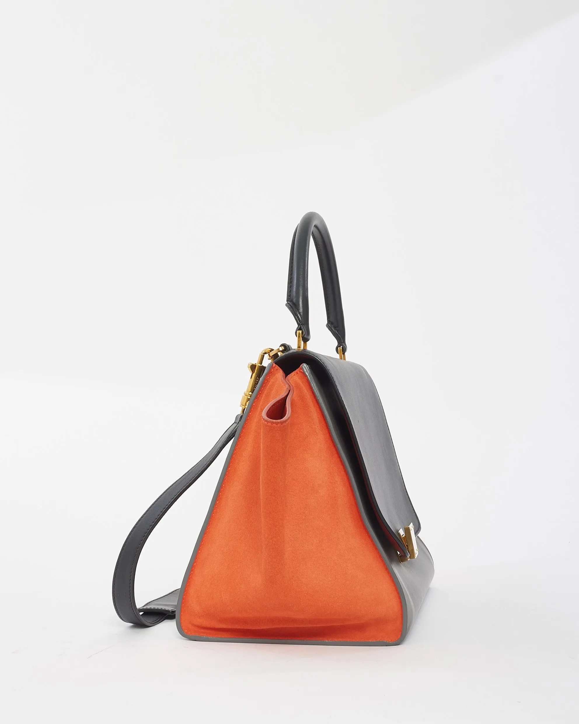 Celine Grey Orange Black Leather & Suede Trapeze Bag