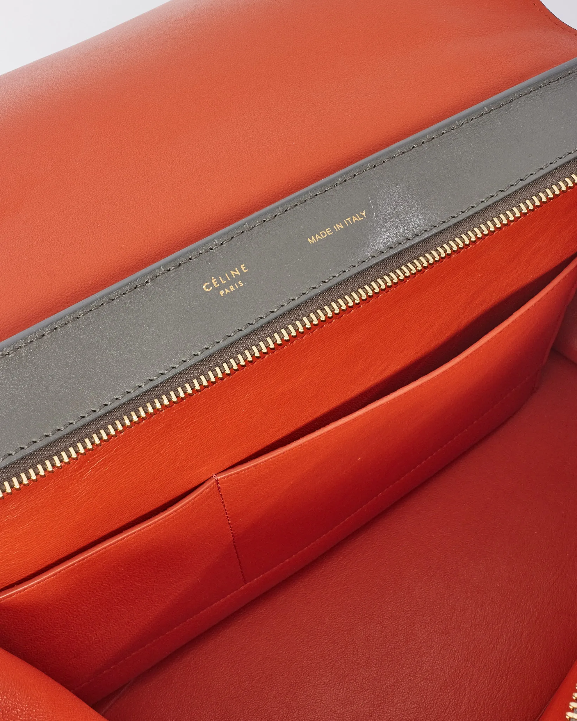 Celine Grey Orange Black Leather & Suede Trapeze Bag