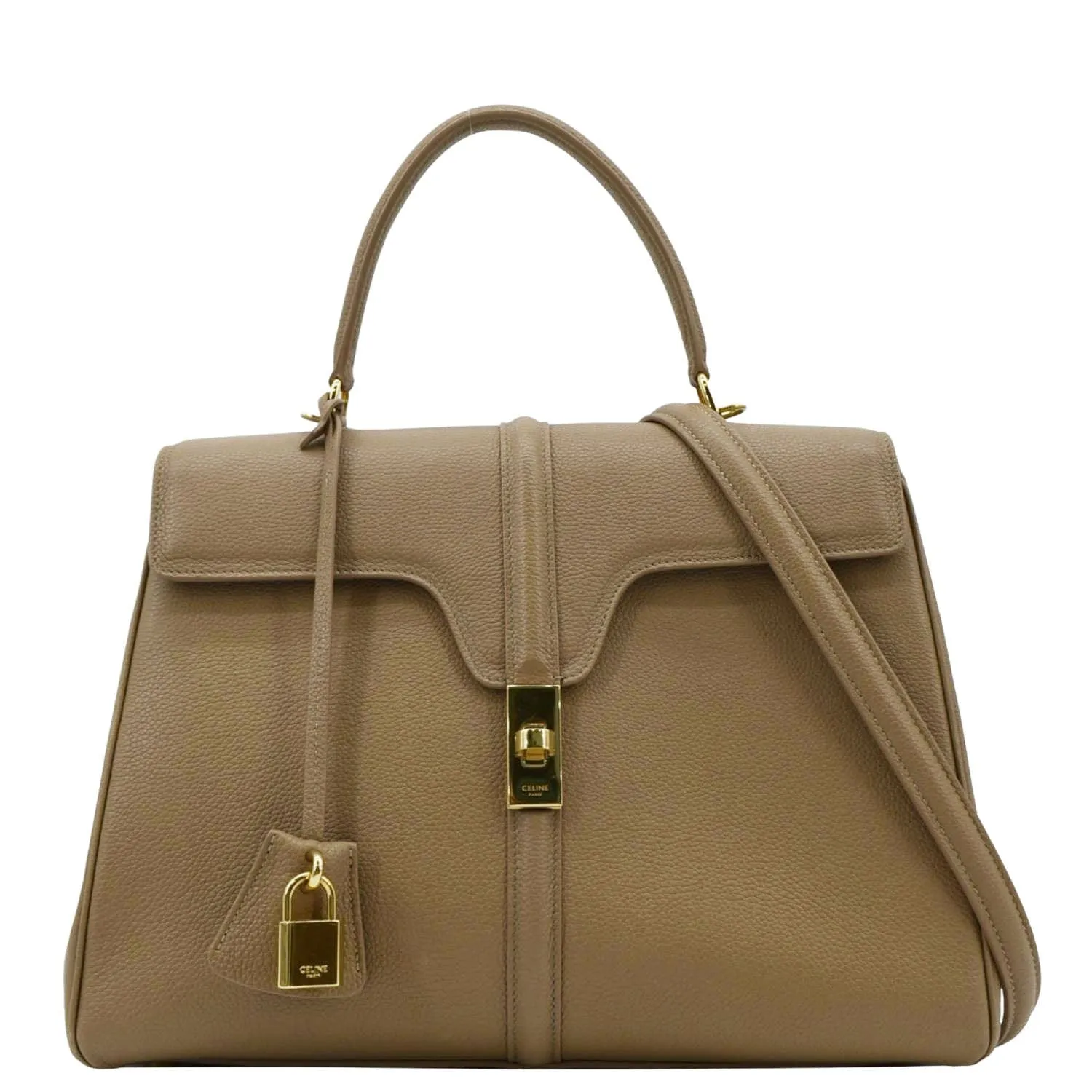 CELINE Medium 16 Leather Tote Shoulder Bag Beige