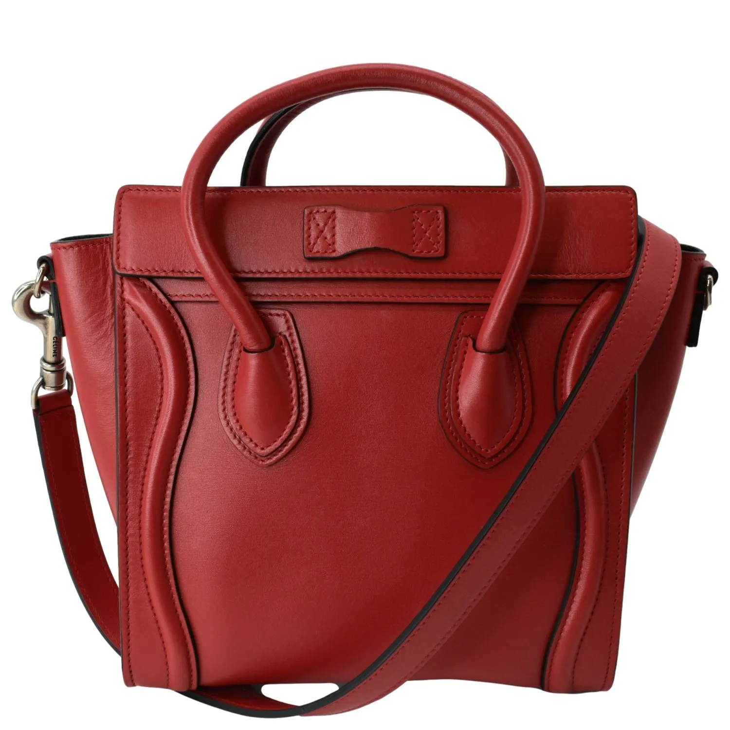 CELINE Nano Luggage Leather Shoulder Bag Red