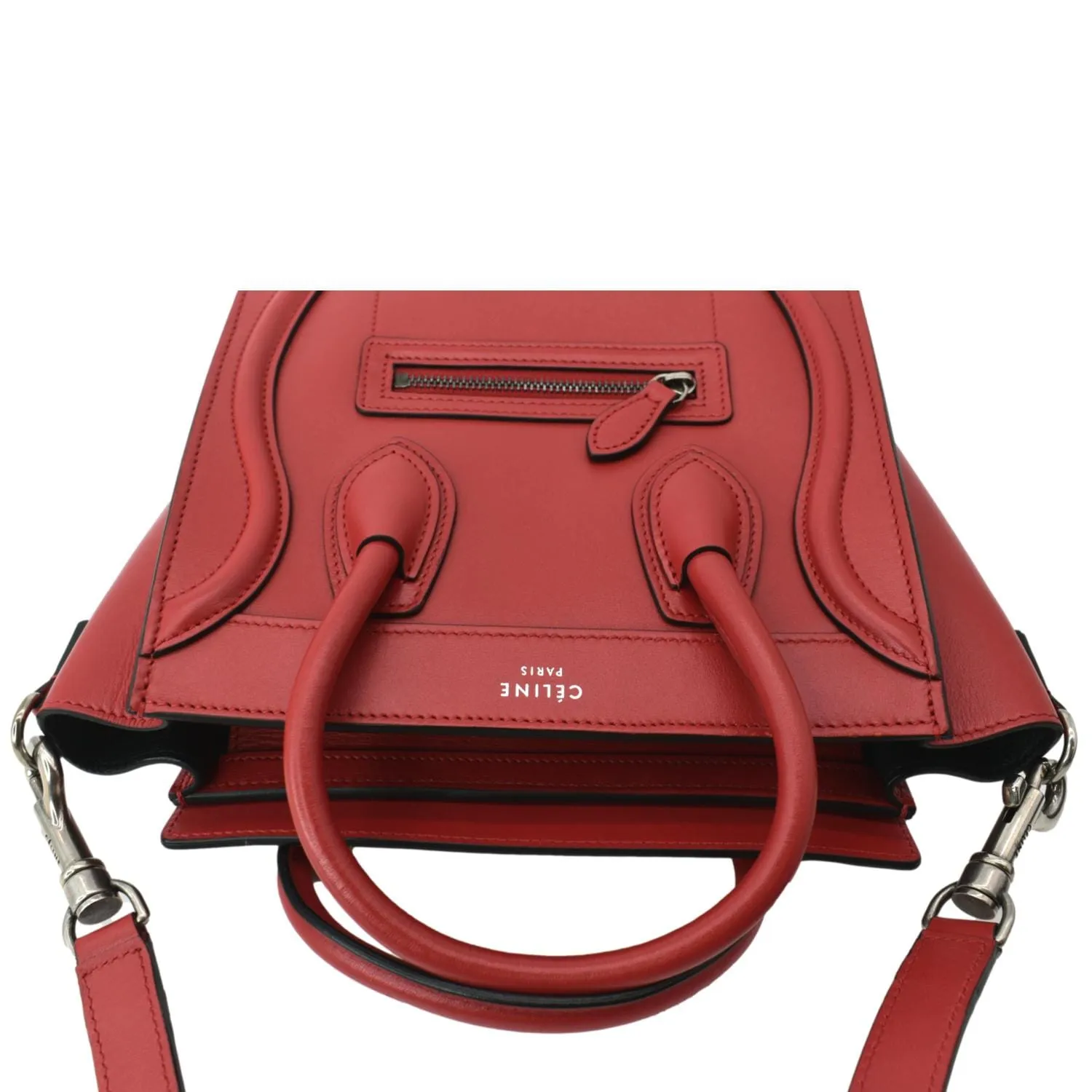 CELINE Nano Luggage Leather Shoulder Bag Red