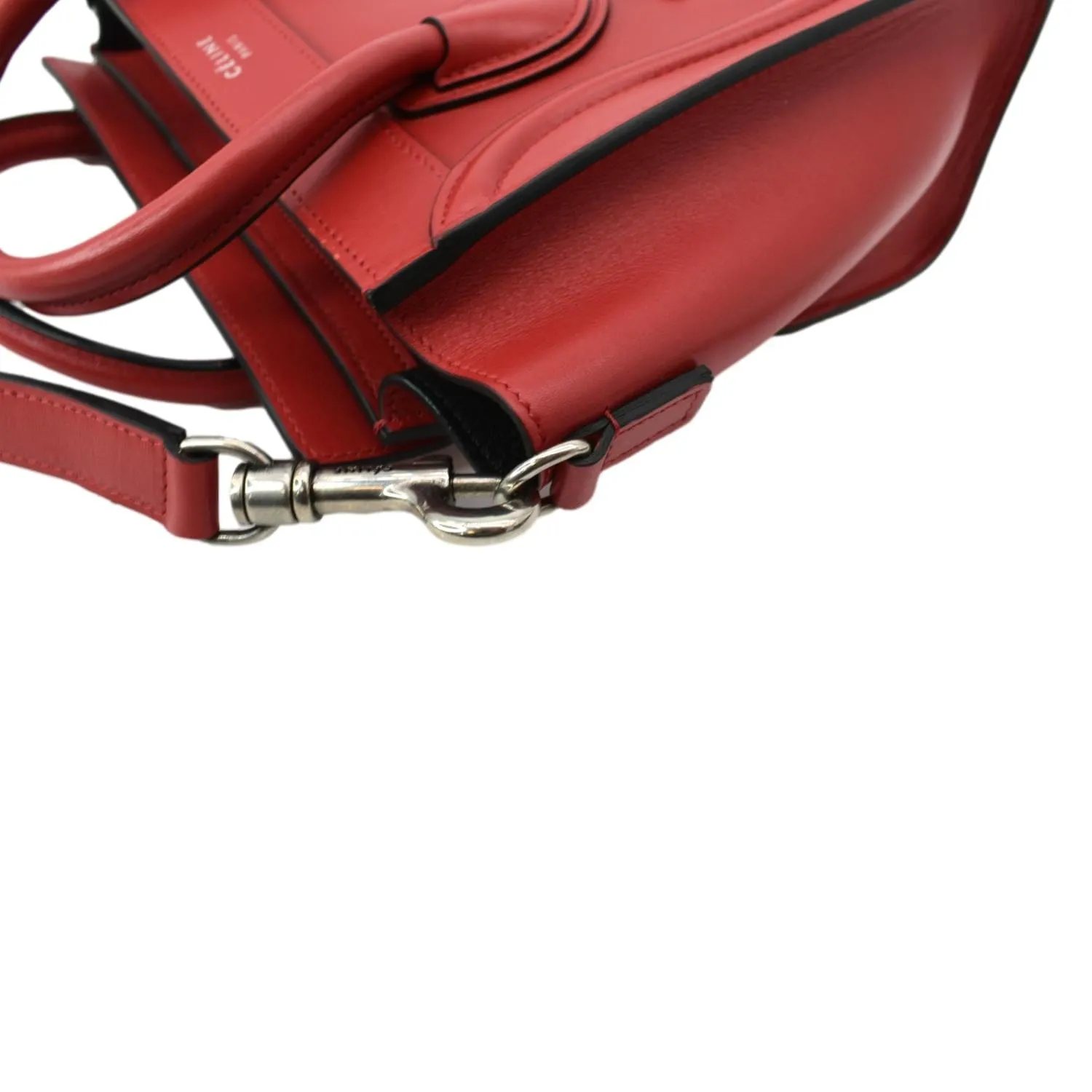 CELINE Nano Luggage Leather Shoulder Bag Red