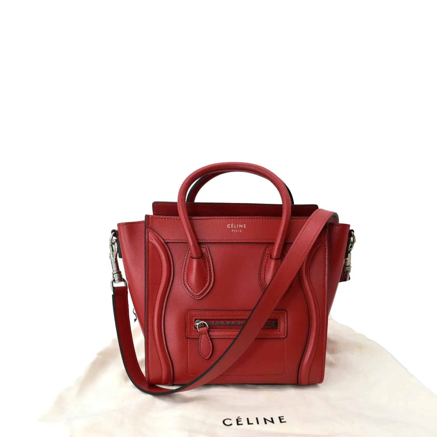 CELINE Nano Luggage Leather Shoulder Bag Red