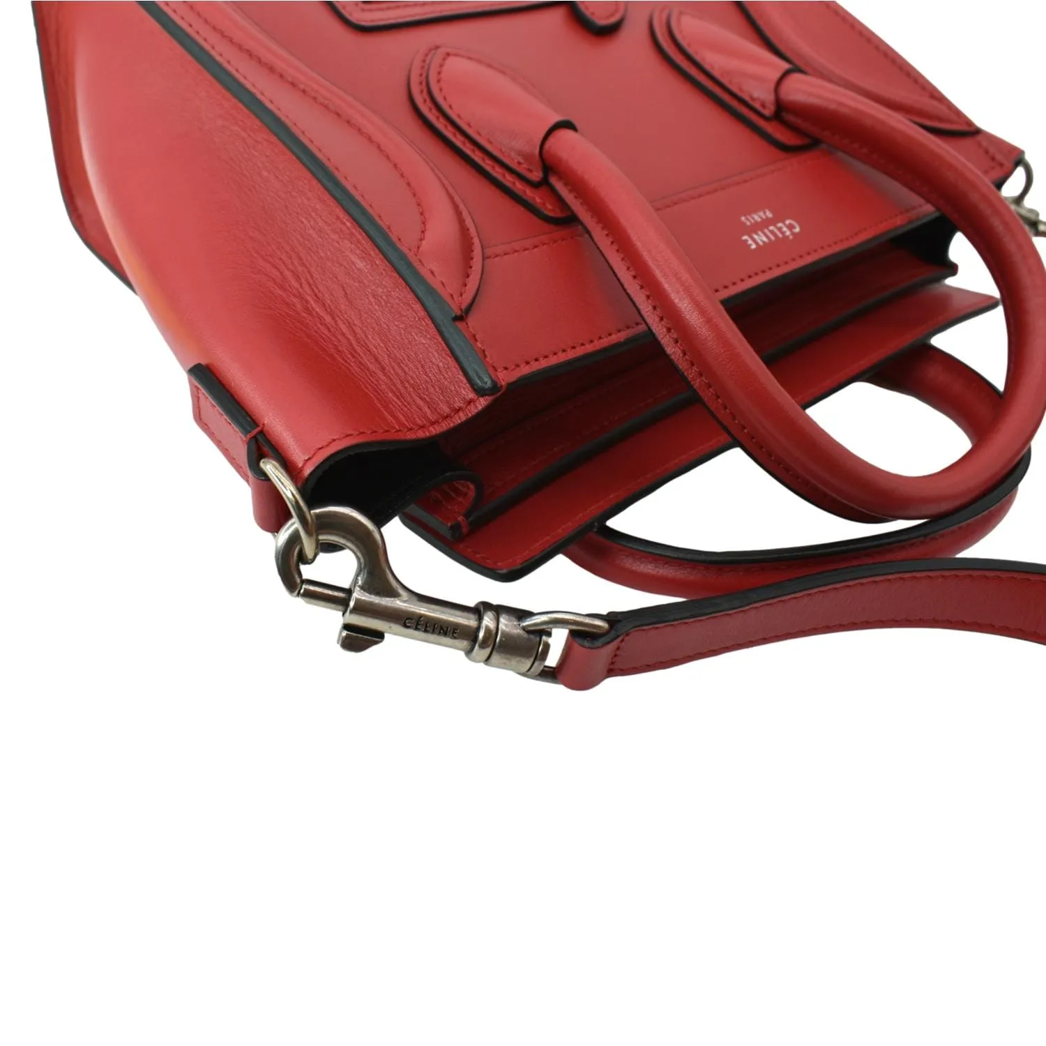 CELINE Nano Luggage Leather Shoulder Bag Red