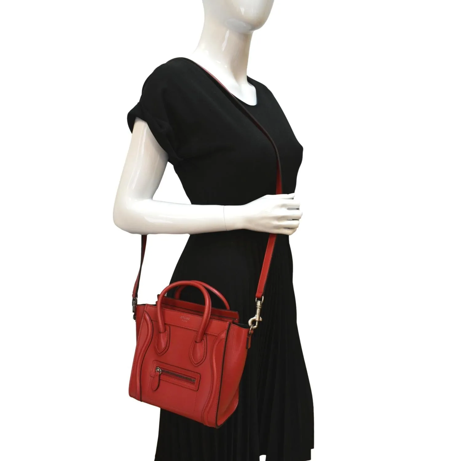 CELINE Nano Luggage Leather Shoulder Bag Red