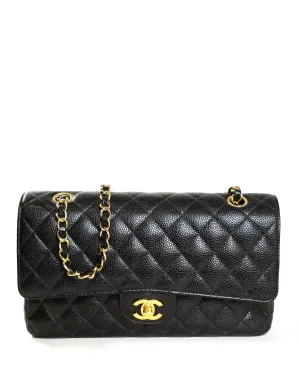 Chanel Black Caviar Leather 10" Medium Double Flap Classic Bag
