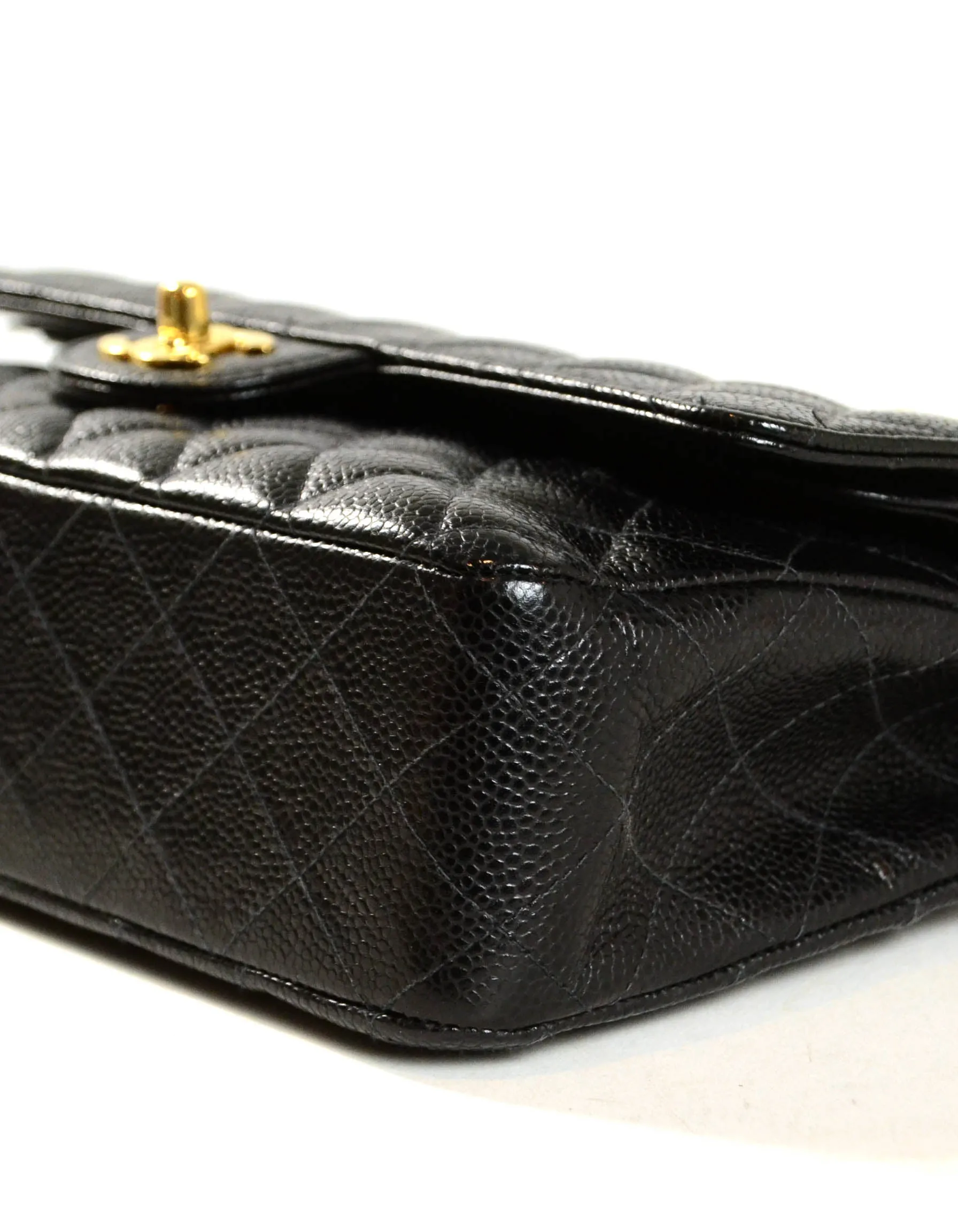 Chanel Black Caviar Leather 10" Medium Double Flap Classic Bag