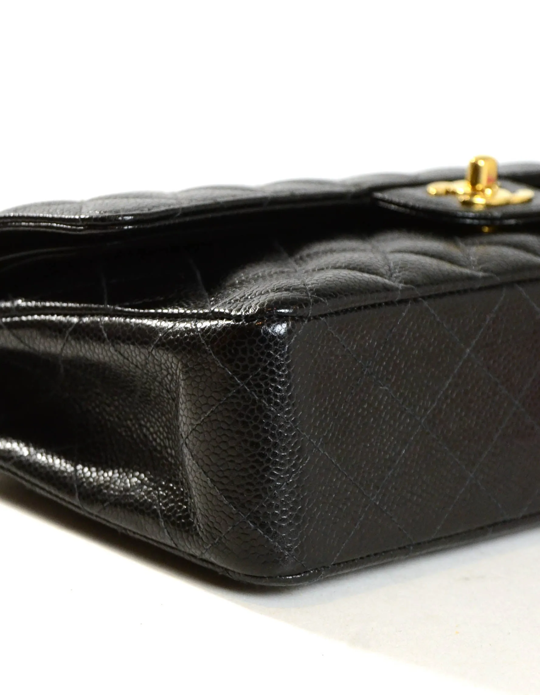 Chanel Black Caviar Leather 10" Medium Double Flap Classic Bag