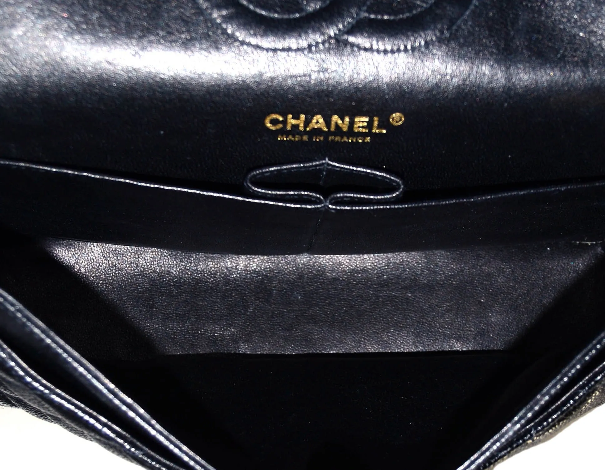 Chanel Black Caviar Leather 10" Medium Double Flap Classic Bag