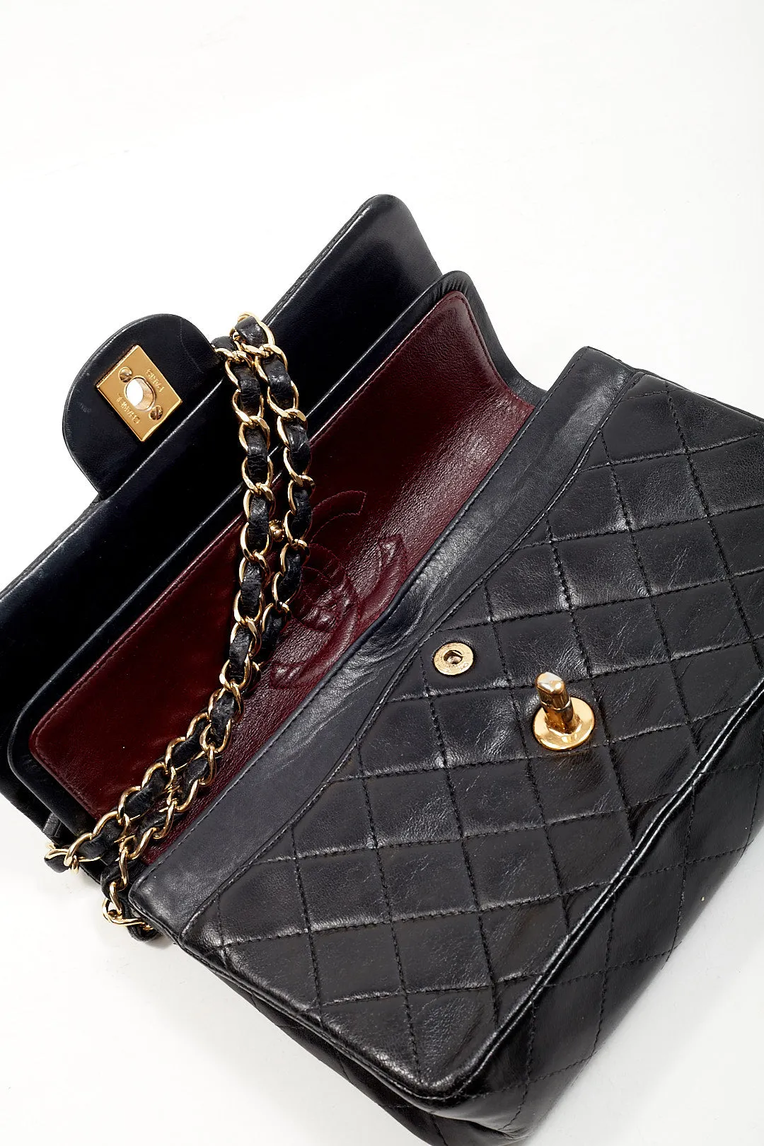 Chanel Black Lambskin Vintage 24K Gold Plated Small Classic Double Flap Bag