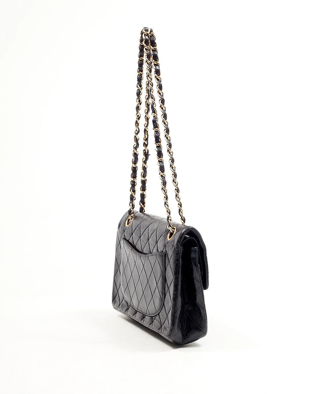 Chanel Black Lambskin Vintage 24K Gold Plated Small Classic Double Flap Bag