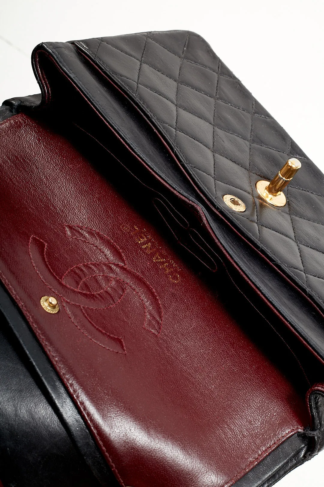 Chanel Black Lambskin Vintage 24K Gold Plated Small Classic Double Flap Bag