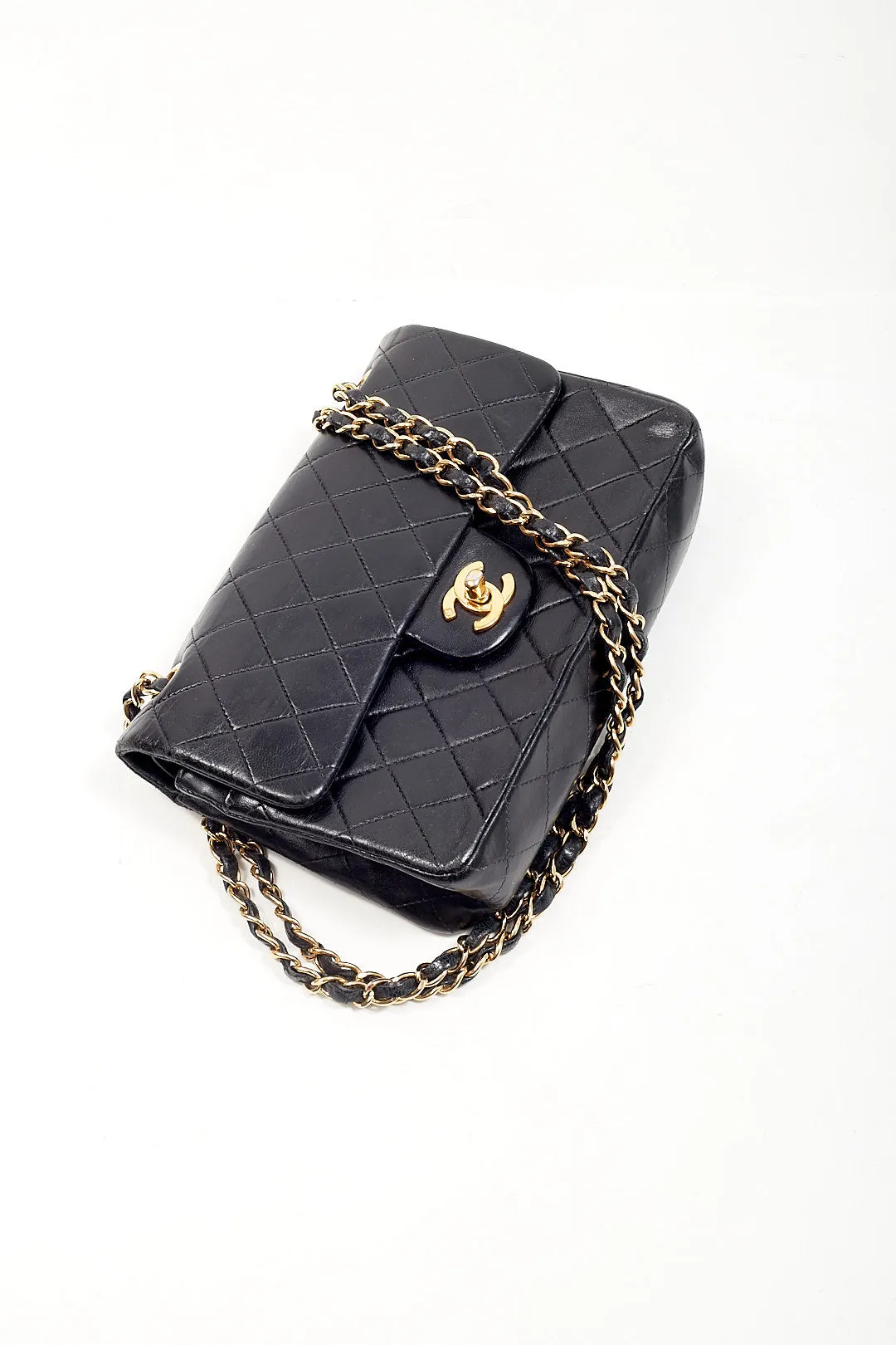 Chanel Black Lambskin Vintage 24K Gold Plated Small Classic Double Flap Bag