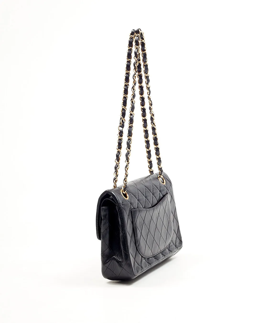 Chanel Black Lambskin Vintage 24K Gold Plated Small Classic Double Flap Bag