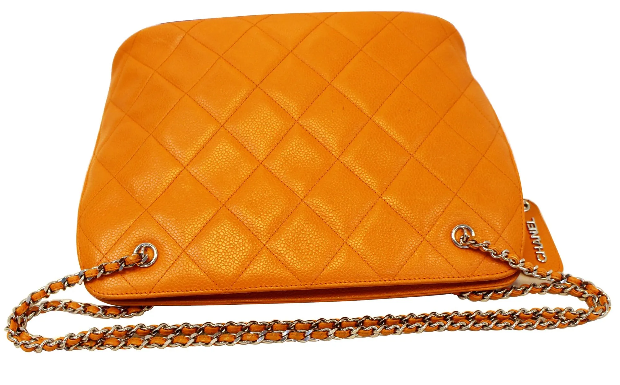 CHANEL Caviar Leather Orange Timeless Shoulder Bag