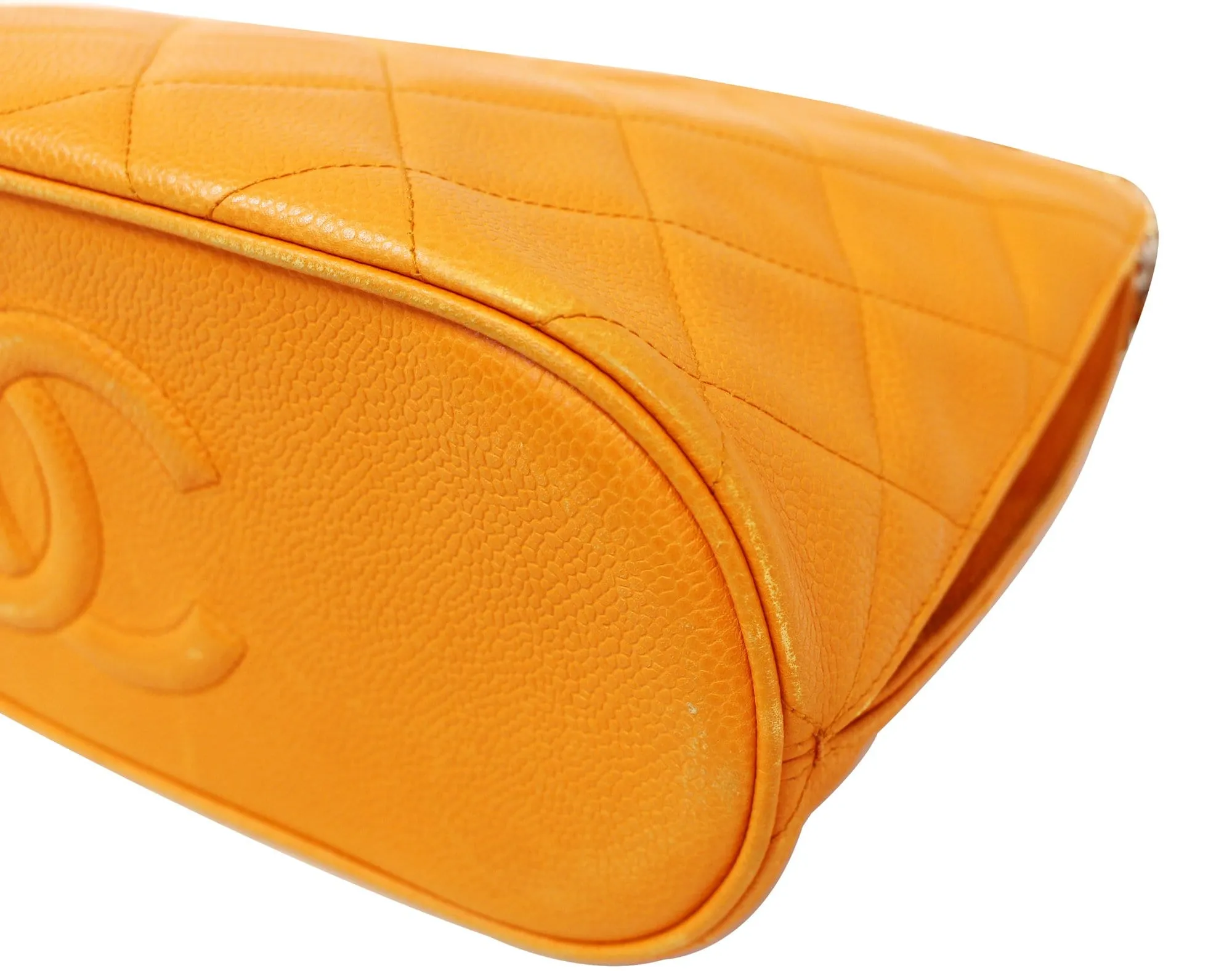 CHANEL Caviar Leather Orange Timeless Shoulder Bag