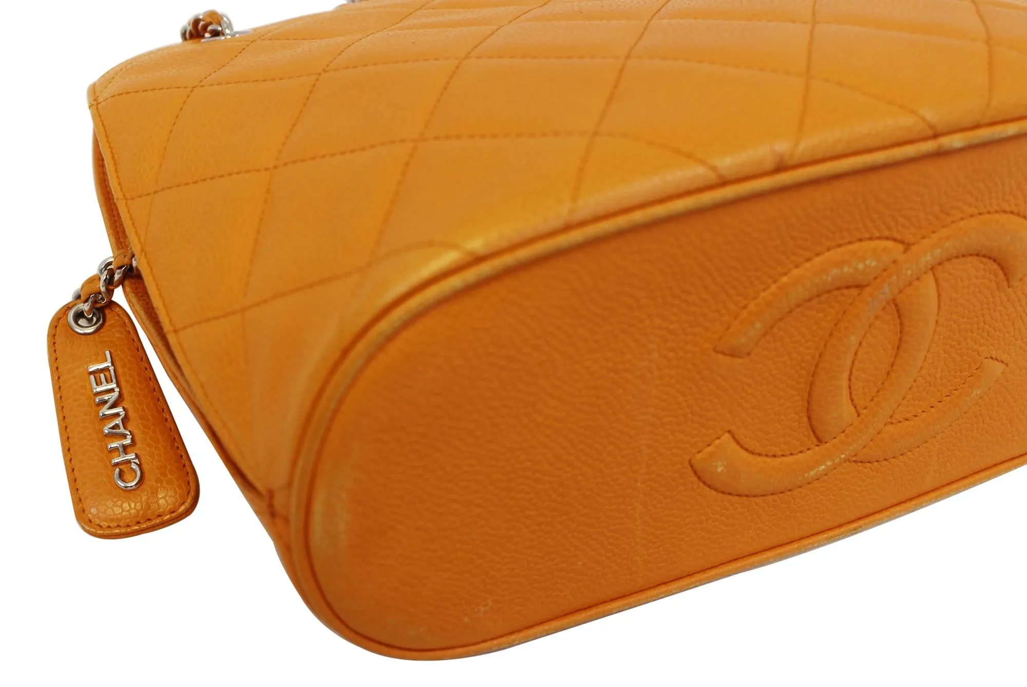 CHANEL Caviar Leather Orange Timeless Shoulder Bag