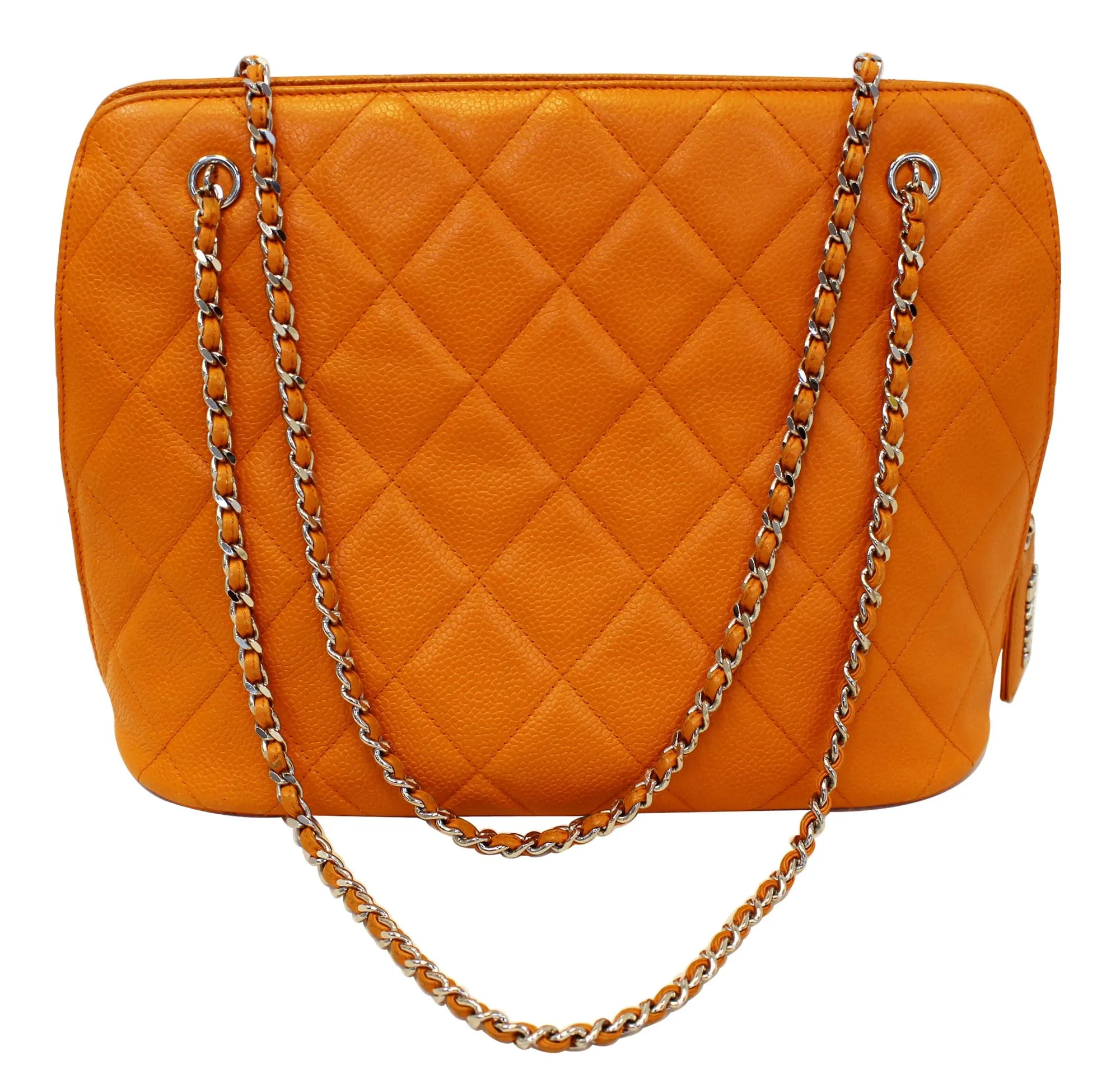 CHANEL Caviar Leather Orange Timeless Shoulder Bag