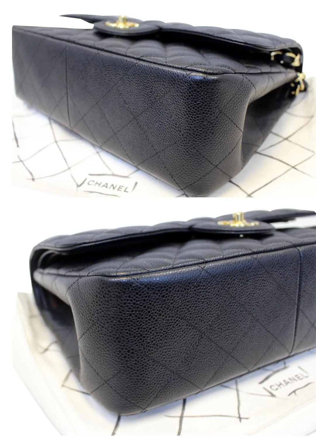 CHANEL Classic Jumbo Caviar Leather Double Flap Shoulder Bag Black