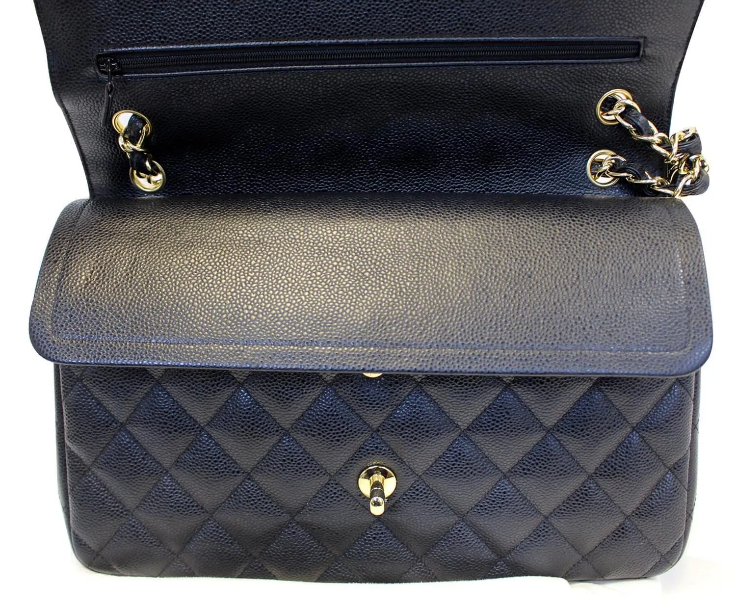 CHANEL Classic Jumbo Caviar Leather Double Flap Shoulder Bag Black