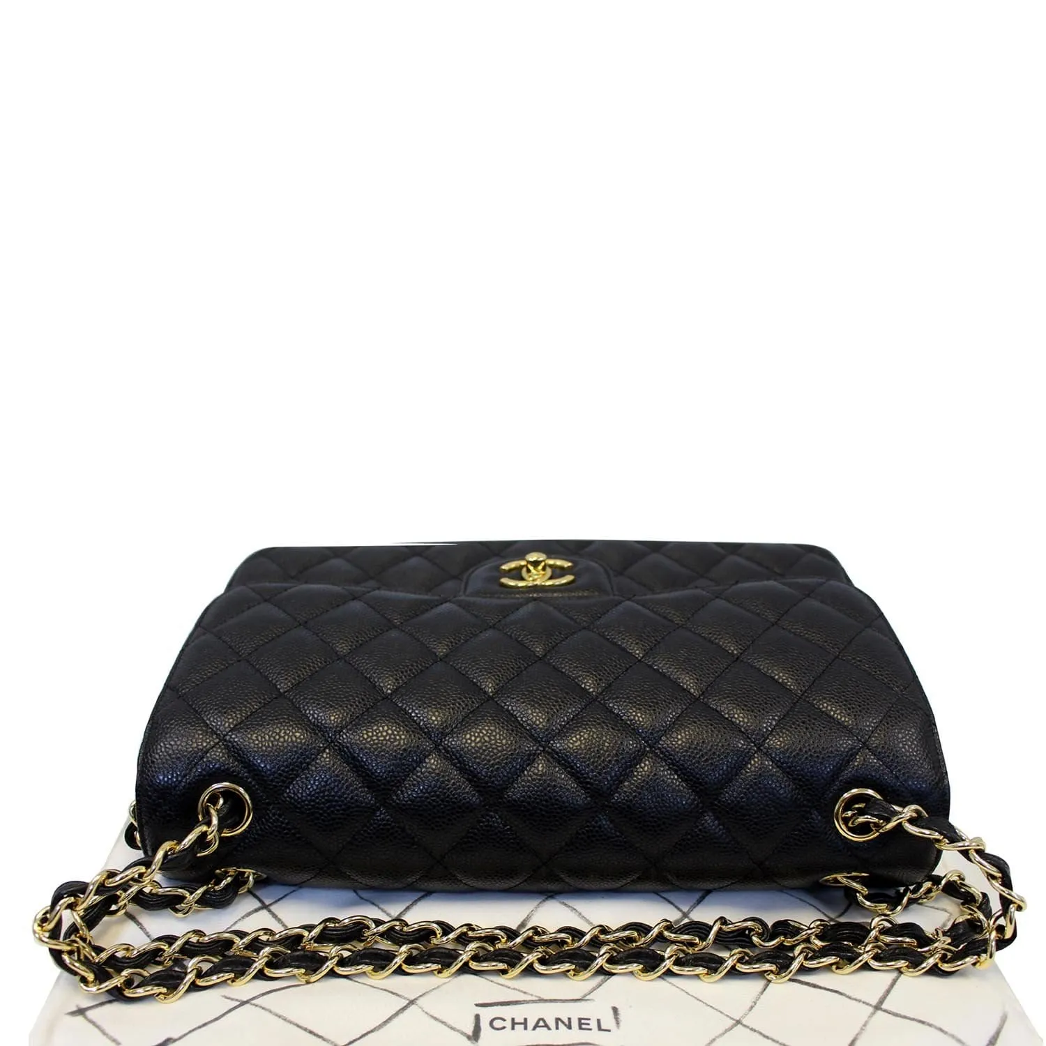 CHANEL Classic Jumbo Caviar Leather Double Flap Shoulder Bag Black