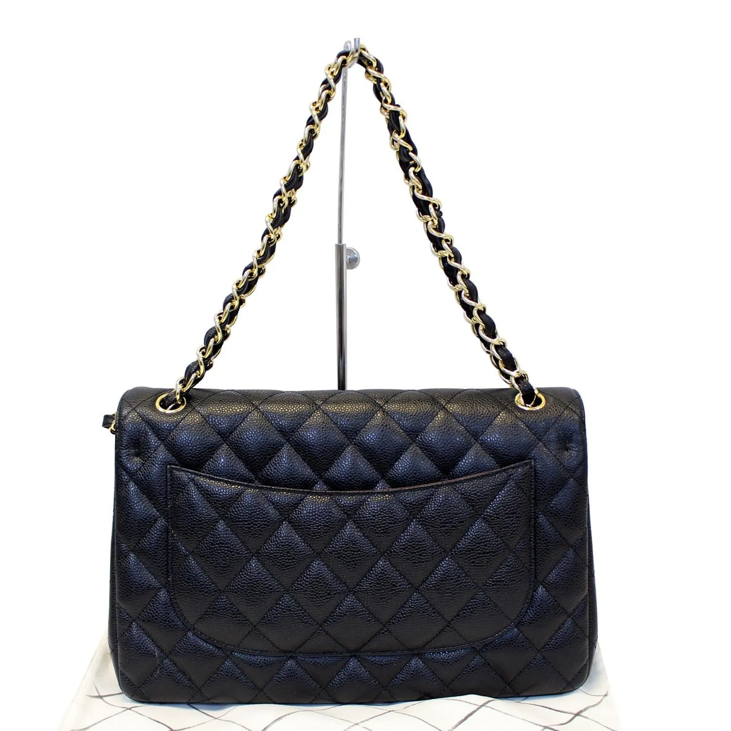 CHANEL Classic Jumbo Caviar Leather Double Flap Shoulder Bag Black