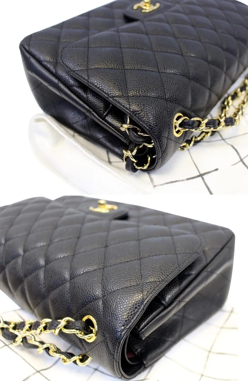 CHANEL Classic Jumbo Caviar Leather Double Flap Shoulder Bag Black