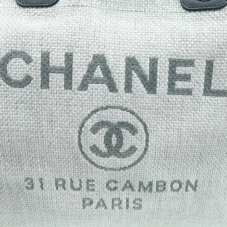 CHANEL Deauville Small Canvas Leather Tote Shoulder Bag White