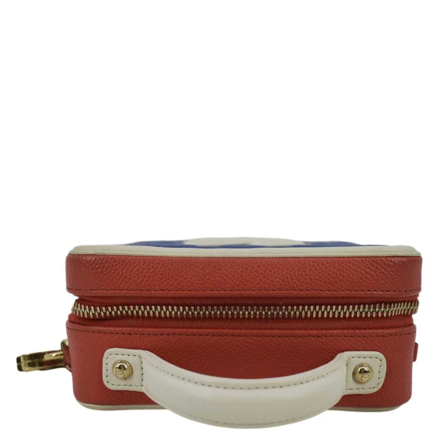 CHANEL Filigree Quilted Caviar Leather Top Handle Vanity Case Blue