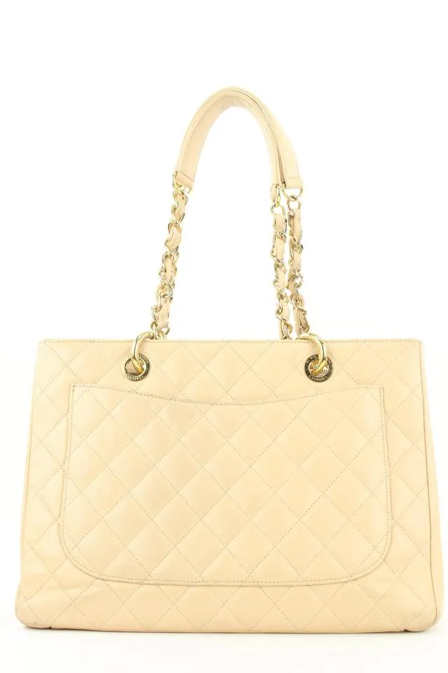 Chanel GST Beige Caviar Leather Grand Shopping Tote Chain Bag  10ccs114