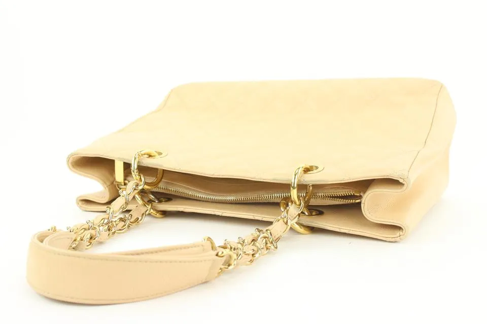 Chanel GST Beige Caviar Leather Grand Shopping Tote Chain Bag  10ccs114