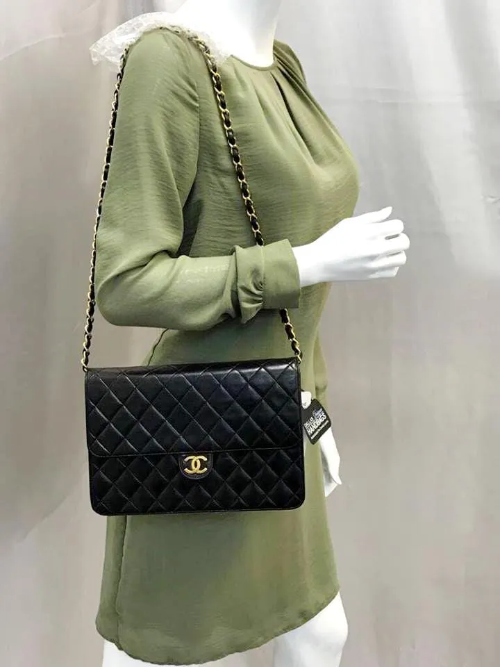 CHANEL Lamb Skin Matelasse 25 Chain Black Shoulder Bag