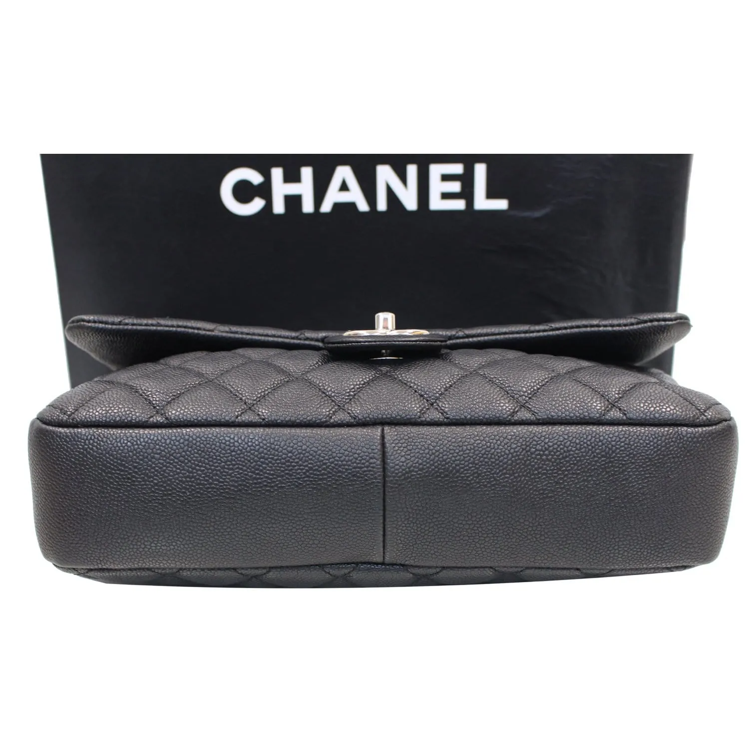 CHANEL Medium Flap Caviar Leather Shoulder Bag Black